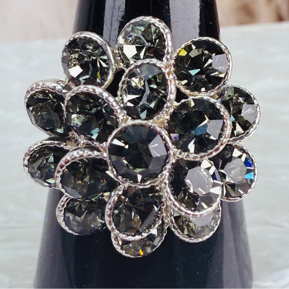 Silvertone Super Bling Statement Ring Size 8 1/2 - image 1